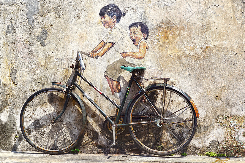 Street Art Little Children on a Bicycle