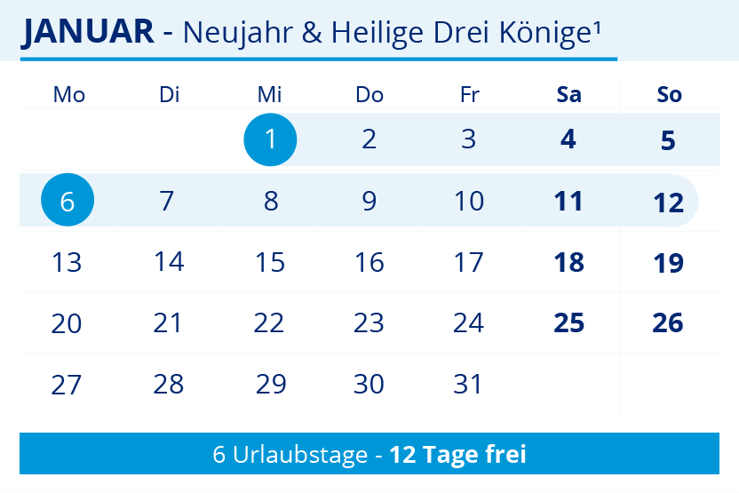 Brueckentage 2025 Neujahr Heilige Drei Koenige